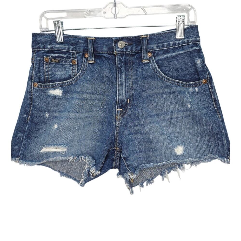 Polo Ralph Lauren Women The Crosby Relaxed Denim Short Size 28 Distressed Cutoff